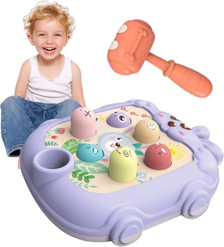 Image of BeFunky Whack Game Mole - Interactive Fidget Toy and Game for Toddler | Cartoon Bunny Design Hammering and Pounding Toys with Hammer (Purple)