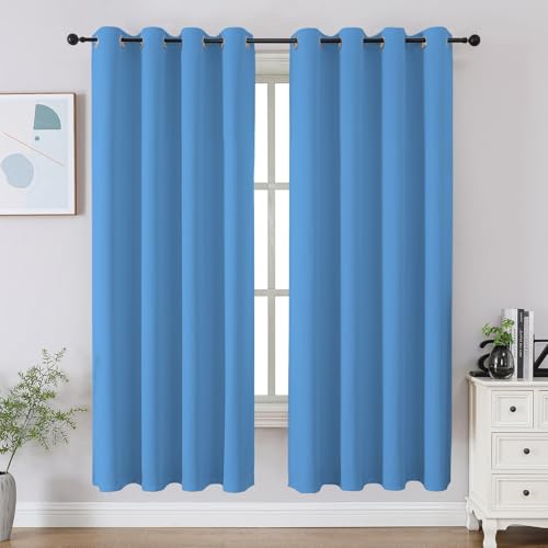 CUCRAF Blackout Curtains 63 inch Length 2 Panels Set, Room Darkening Drapes for Living Room Bedroom, Thermal Insulated Light Blocking Grommet Window Curtain (W52 x L63 Inch, Light Blue)