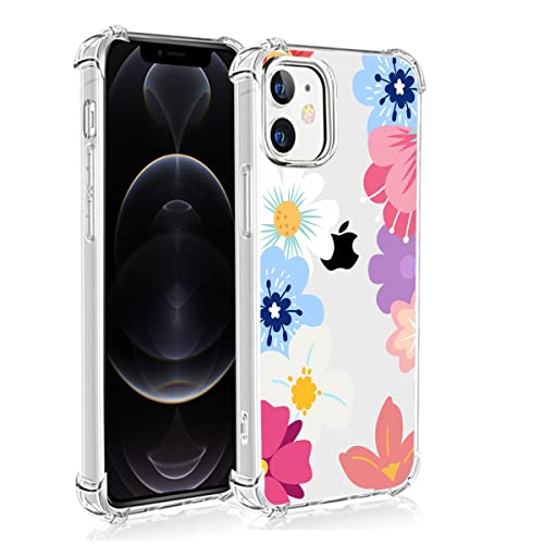 Coque iPhone 12 6,1" transparente avec motif floral chic pour femme