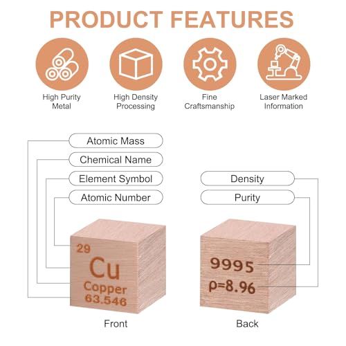 Image of uxcell 2 Pcs Copper Cube, 0.39 Inch High Density Metal Element Cube Metal Density Cube for Chemical Elements Collection Science Education Experiment Application, Copper