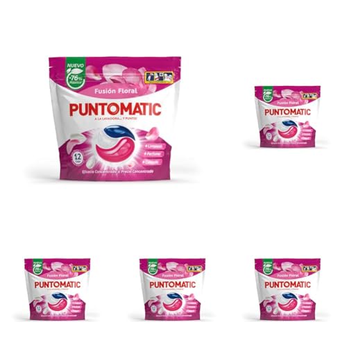 PUNTOMATIC | Cápsulas Tricámara Floral | Detergente Lavadora para Ropa Blanca y de Color | Quitamanchas | 12 lavados (Paquete de 5)