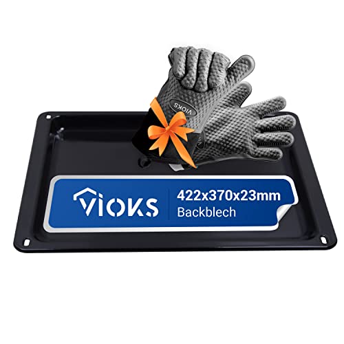 VIOKS Tiefes Backblech 42x37 / Baking Tray Ersatz für AEG Backblech ausziehbar 353193923/3 SET + Ofenhandschuhen für Backofen SET & Gorenje Bаckblech Tief Herd Bаckblech klein für Herd Backofenset