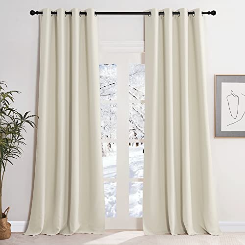 KGORGE Cortina Opaca Termica Aislante Cortinas de Salon Cortinas Dormitorio Matrimonio Cortinas Moderno con Ojales, 140x245CM, Beige Claro