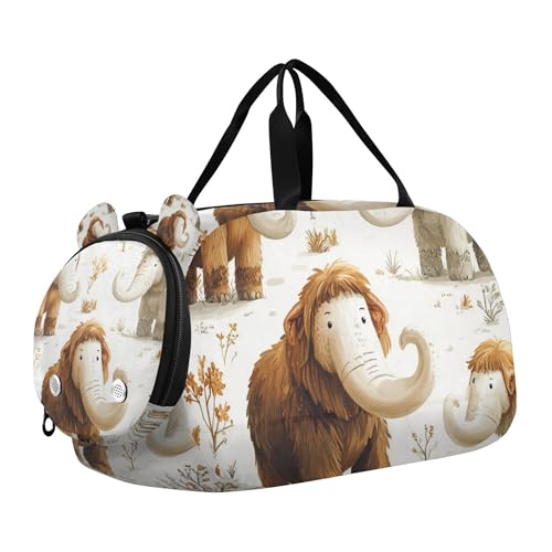 Glaphy Mammoths Cartoon Cute Duffle Bag for Toddler Boys Girls, Gym Sports Bag with Shoe Compartments, Kids Travel Overnight Weekender Shoulder Bag