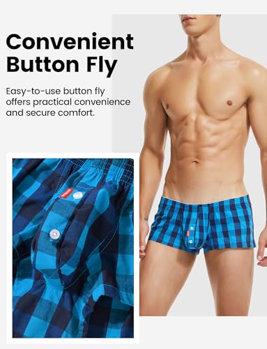 SEAUR Men's Sexy Low Rise Boxer Shorts Cotton Plaid Stripe Underwear Pouch Trunks Briefs Comfortable Pajamas Lounge Bottom2