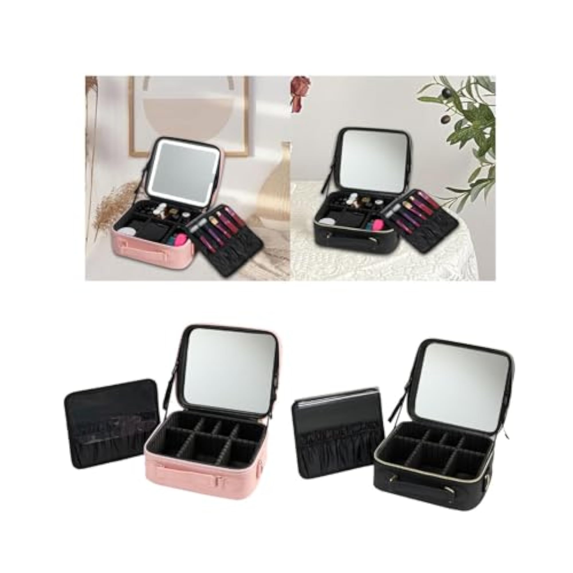 Portable Makeup Box Organizer, Travel Bag with Mirror