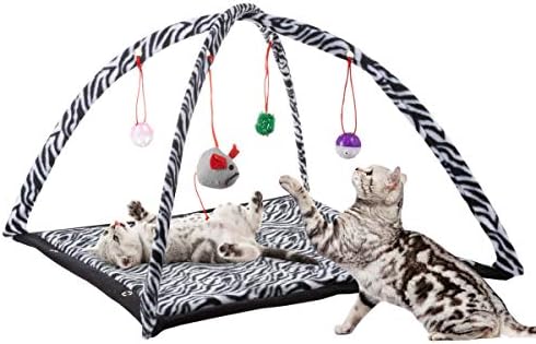 Cat Activity Center- Interactive Play Area Station for Cats, Kittens with Fleece Mat, Hanging Toys, Foldable Design for Exercise, Napping by PETMAKER