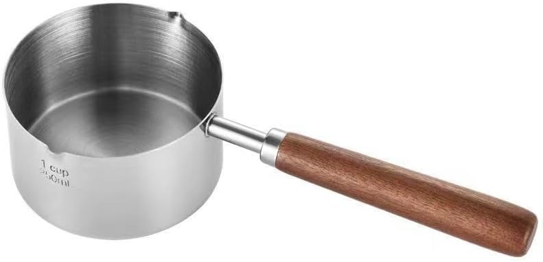 Stainless Steel Mini Butter Warmer – 8.5oz (250ml) with Dual Spouts & Wooden Handle, Ideal for Milk, Coffee, Butter, Chocolate, Baby Food & Sauces