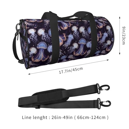 Travel Duffle Bag, Blue Jellyfish Print Sports Gym Bag for Women Men, Carry On Bag Weekender Overnight Duffel Bag, Personal Item Travel Bag2
