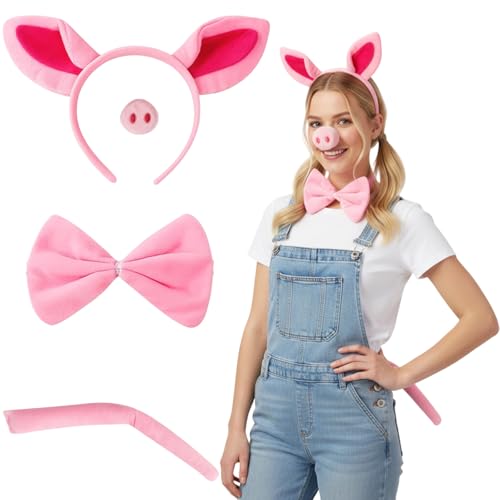 ZocRjvN 4 Stück Schwein Kostüm Tierkostüme Für Erwachsene Fasching Kostüm Pink Schweinemaske Und Wildschwein Kos-tüm Für Fasching Und Partys