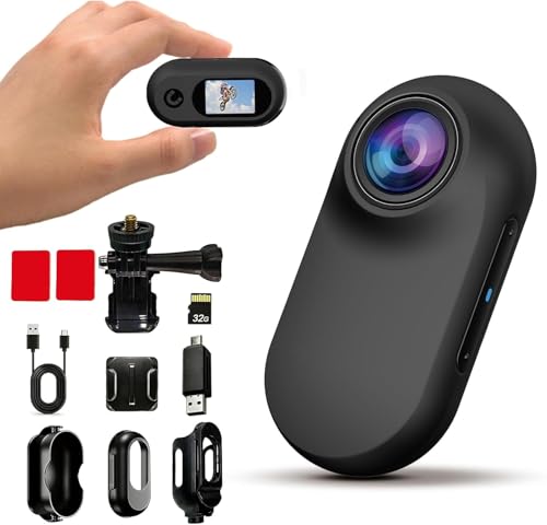 Xilecam Camera Portable Miniature Mini Caméra Sport Carte Mémoire 32 Go Camera Moto Caméra POV Magnétique Léger Multifonction Accessoires Mini Body...