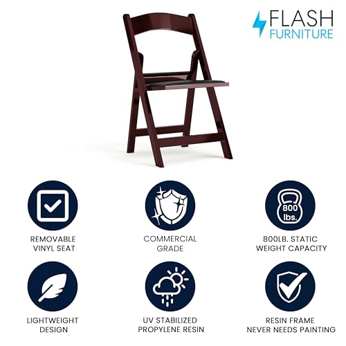 Image of Flash Furniture Hercules Series Folding Chair - Red Mahogany Resin - 1000LB Weight Capacity Comfortable Event Chair - Light Weight Folding Chair