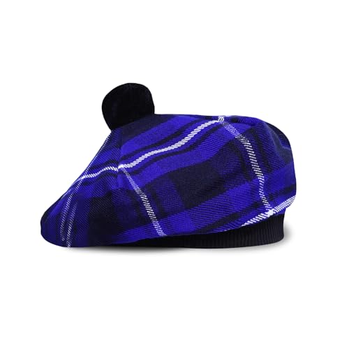 Image of Scottish Tam O' Shanter Hat Tartan Bonnet Pom Pom Wool Flat Cap One Size