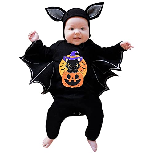 JLOR Déguisement Halloween Enfant Carnaval Cosplay Chauve-Souris Costume Combinaisons Une Pièce + Casquette avec Oreilles Chapeau Barboteuse Bebe Garçons Filles Nouveau bébé Fête Cover