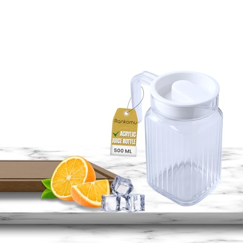 Rankomu Pichet Plastique 500ml Carafe Eau Transparente Avec Couvercle, Pichet À Jus Résistant Aux Chocs BPA-Free, Pour Thé Glacé, Lait, Limonade, Bar, Maison