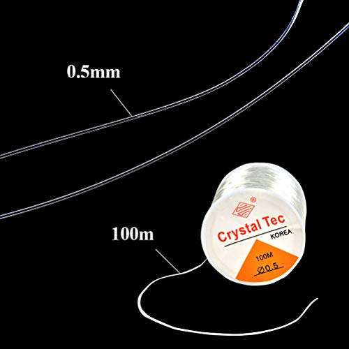 TIMESETL 0.5mm Elastic String for Bracelets, Clear Stretchy Bracelet Cord Beaded Line, Elastic Bracelet Rope Crystal Beading Cords Threads for Jewelry Making, Bracelet Making - 328 Feet