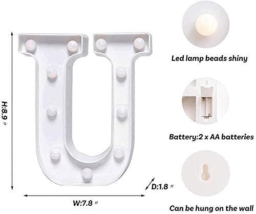 Image of Marquee U Alphabet Shaped LED Light Lamp for Decoration Decore Walls Hanging Birthday Party Wedding (U)