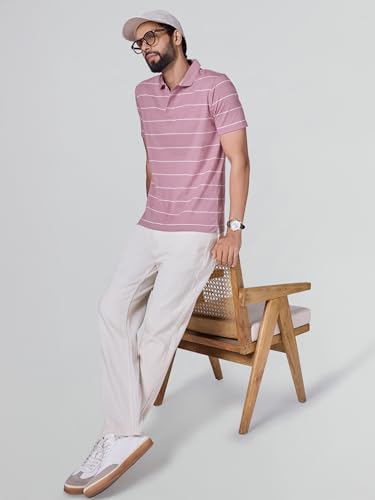 Image of XYXX Iinea Men's Stripe Cotton T-Shirt | Polo Collor Tshirts | Half Sleeves | Stripe-Slim Fit