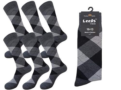 DIAMOND ARGYLE FORMAL DRESS SOCKS GRAY 6 PAIRS NATURAL COTTON SIZE 10-13