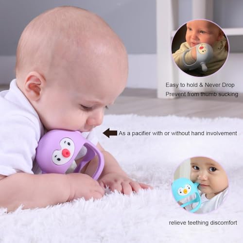 Image of Penguin Teethers, Silicone TeethingToys for Babies 0-6Months, Baby Teethers for 3-6Months, Hand Teether for Infants, Pacifiers for New Born, (Light Purple)