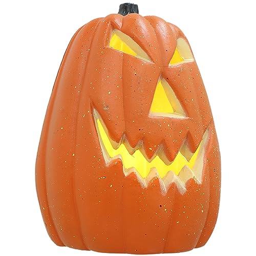 DOITOOL Mini Halloween Pumpkin Lantern, Jack-O-Lanterns Light Up Pumpkin Figurine Halloween Pumpkin Decorations Party Favor for Haunted House Halloween Decor, 6.7x4.7Inch