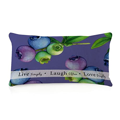 NABRAND Taie d'oreiller rectangulaire en toile de jute avec inscription « Live Simply Laugh Often Love Deeply Blueberry », 30,5 x 50,8 cm, pour galerie, banc, salon, lit, décoration d'intérieur