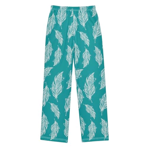 ZZXXB Feather Print Boys Long Pants Soft Trousers Elastic Waist Kids Lounge Bottoms with Pockets S-XL