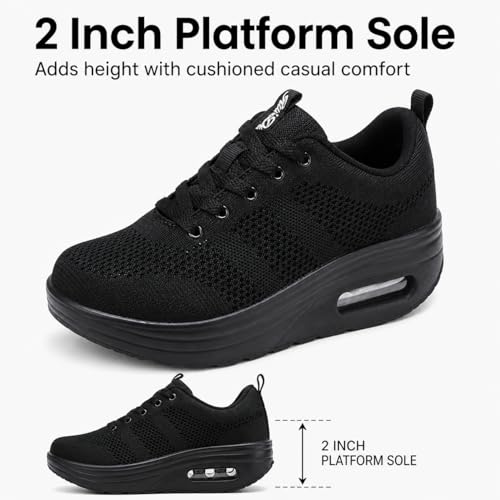 Image of Womens Platform Wide Walking Shoes Breathable Sneakers with Air Cushion Sole for Women, Lace-Up Width Shoe for Travel