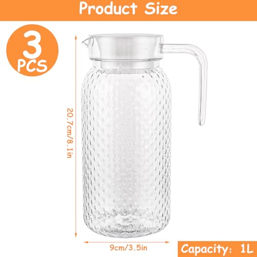 3PCS 1L/35oz Acrylic Pitcher with Lid, Transparent Plastic Water Jug, Unbreakable Juice Jug Fridge Door Pitcher for Ice Tea, Milk, Beverage, Lemonade - Image 3