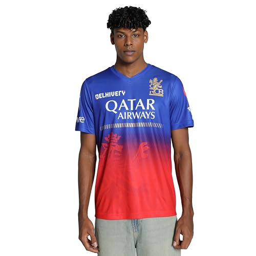 Puma x RCB 2024 Men's Official IPL Replica Jersey – Royal Challengers Bangalore Cricket T-Shirt, Regular Fit, Short Sleeve (US, Alpha, Large, Regular, Regular, Surf The Web-for All Time Red)