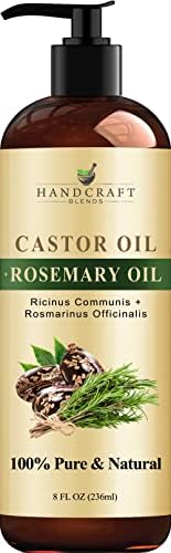 Handcraft Castor Oil with Rosemary Oil for Hair Growth, Eyelashes and Eyebrows - 100% Pure and Natural Carrier Oil, Hair Oil and Body Oil - Moisturizing Massage Oil for Aromatherapy - 8 fl. Oz