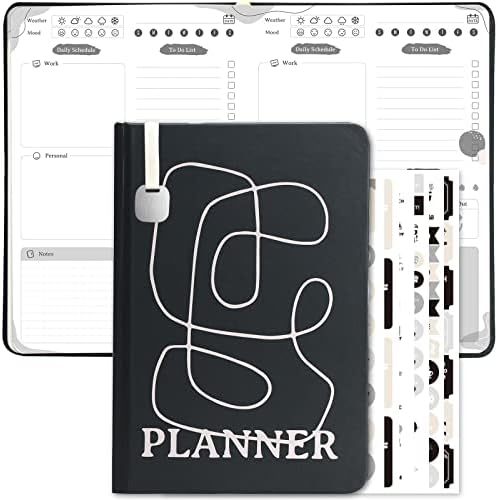 JueNi Daily To Do List Planner Notebook with Stickers (8”x 6”) - [2023 NEW] 6 Months Undated Task Checklist Academic Planner Journal with Stickers for Time Management- Minimalistic Simple Design Office Supplies to Organize Appointments & Schedules, Plan Agendas, And Boost Productivity - Matte Black thumbnail