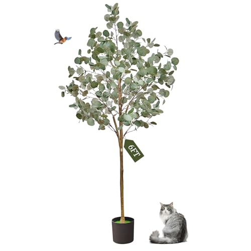 6FT Artificial Eucalyptus Tree,Artificial Plants Indoor,Faux Eucalyptus Tree Indoor with Natural...