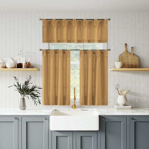 Archaeo 63442 Cotton Blend Button Tab Top Cafe Curtains, Valance, 54 Inch X 14, Camel thumb #4