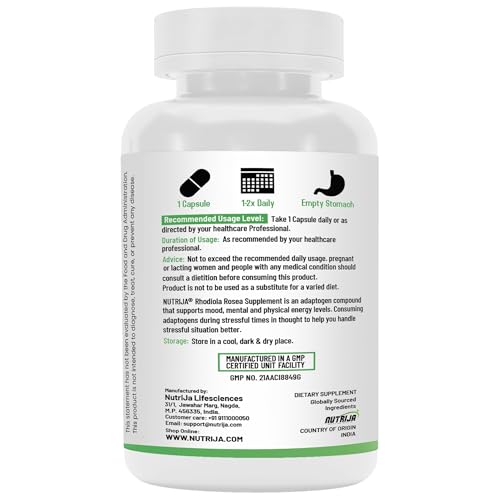 Image of NutriJa Rhodiola Rosea Extract 500mg- 120 Capsules | Standardized to 3% Rosavins & 1% Salidroside | For Cognitive Wellbeing & Focus