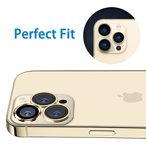 Hsefo For Iphone 14 Pro/Iphone 14 Pro Max Camera Lens Protector, Anti-Scratch Lens Cover 9H Tempered Glass Metal Camera Screen Protector Shockproof Camera Ring - 3 Pcs Gold #TOP3