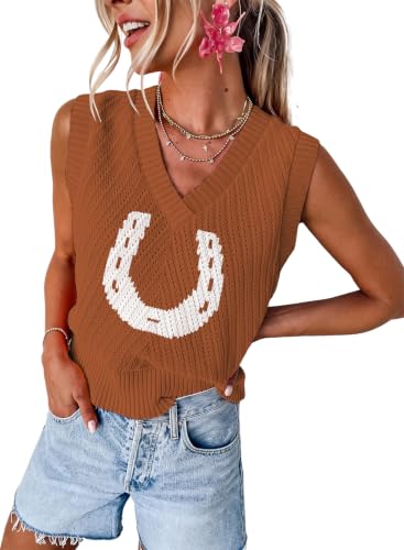 Image of MARZXIN Women Sleeveless Sweater Vest V Neck Knitted Colorful Pullover Tops