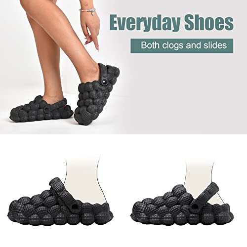 Scecocrs Kids Bubble Slides Shoes Garden Clogs, Boys Girls Cushioned Massage Golf Ball Slides Platform Comfortable Bubble Slipper Sandal Black #TOP3