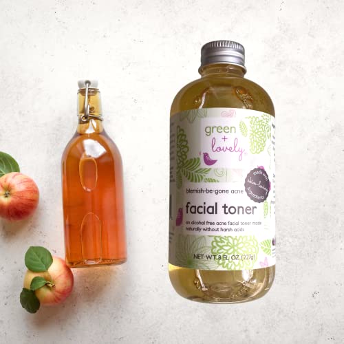 Blemish Be Gone Acne Facial Toner, Naturally Derived Acne Solution For Teens, Kids, And Adults With Apple Cider Vinegar, Witch Hazel, Bergamot - Zero Harsh Chemical Acids, 9 Oz - Green + Lovely #TOP1