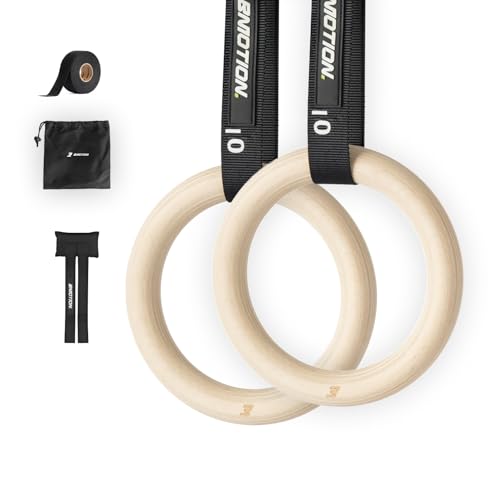 Müller & Blum Turnringe inkl. Gurte, Türanker & Grip Tape - Olympische Holzturnringe 28 mm Durchmesser - Gymnnastikringe aus Birkenholz - Indoor & Outdoor Training - Turnen, Calisthenics, Fitness