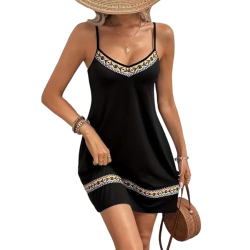 Vestido bohemio cuello en v corto con diseño sin mangas para una máxima frescura veraniega