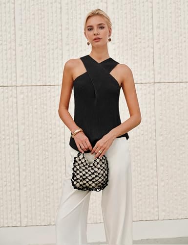 Yidarer Women Criss Cross Halter Tops Knit Over Collar Tank Sleeveless Flexible Beach Travel Daily Casual Vest4