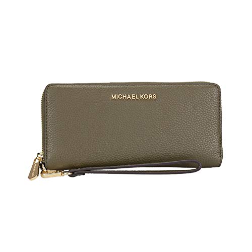Michael Kors Duffle Green Pebbled Leather Zip Around Travel Wallet
