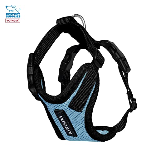 Image of Best Pet Supplies Voyager Step-in Lock Pet Harness w Reflective Pet Leash Combo Set with Neoprene Handle 5ft - Supports Small, Medium and Large Breed Puppies /Cats - Baby Blue /Black Trim, XXXS