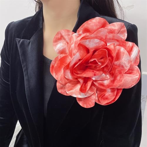 Image of Dainty Dyed Satin Fabric Leopard Print Rose Flower Extra Large Big Brooches Lapel Pins for Women Delicate Silk Floral Flower Oversized Brooch Pin for Wedding Party Banquet Dress Suit Ceremony Clothes Accessories Jewelry Gifts 7.5in