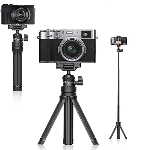 HIFFIN Ulanzi MT-34 Extendable Pole Tripod for Camera, Selfie Stick with 2 in 1 Phone Clamp, Handle Grip w 1/4″ Universal Screw, Compatible w iPhone 11 Pro Max XS Max X 8 7 Samsung Can on