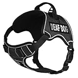 Dogline Quest No-Pull Dog Harness with Deaf Dog Reflective Removable Patches Reflective Soft Comfortable Dog Vest with Quick Release Dual Buckles Black Hardware and Handle 25 to 31 inches Black