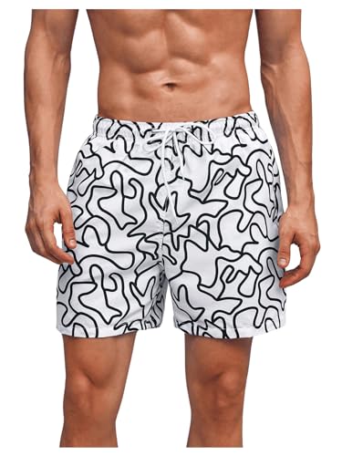 OYOANGLE Men's Graphic Print Drawstring Waist Shorts Summer Causal Swimwear with Pockets