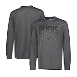 Ultra Game NBA Official Men’s Super Soft Game Day Long Sleeve T-Shirt - Unisex, Milwaukee Bucks, Heather Charcoal, X-Large