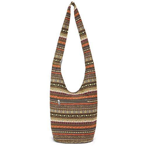 Women Shoulder Handbags Fashion Canvas Hippie Crossbody Bags Bohemian Animal Prints Hobo Bags (Green-Orange) #TOP3